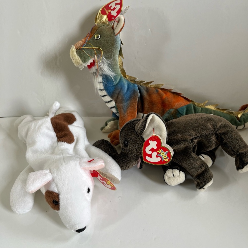 TY Beanie Baby Zodiac Dragon 2000, Butch 2000, Trumpet 2000. Lot Of 3.